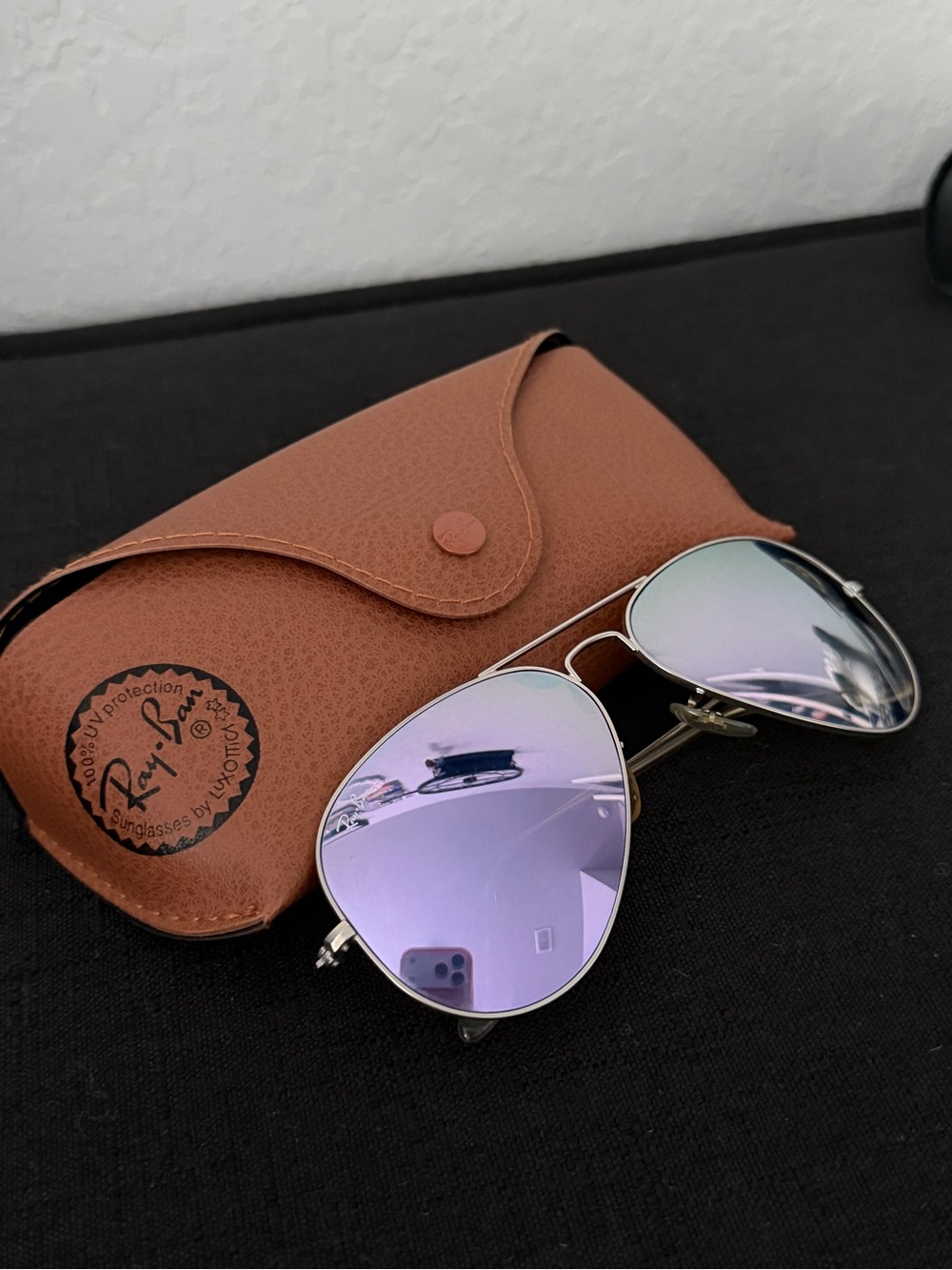 Ray-Ban Silver Frame Sunglasses with Purple Mirrored Lenses